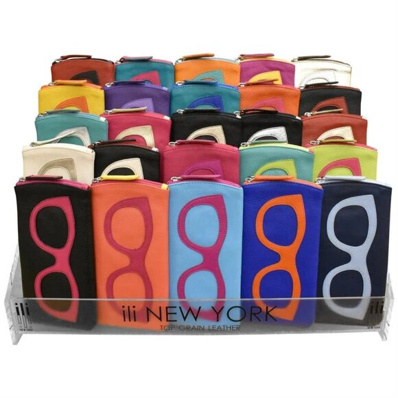 ILI New York Leather Eyeglass Case Zippered Glasses Frame Wallet Red Black NEW - Picture 10 of 10